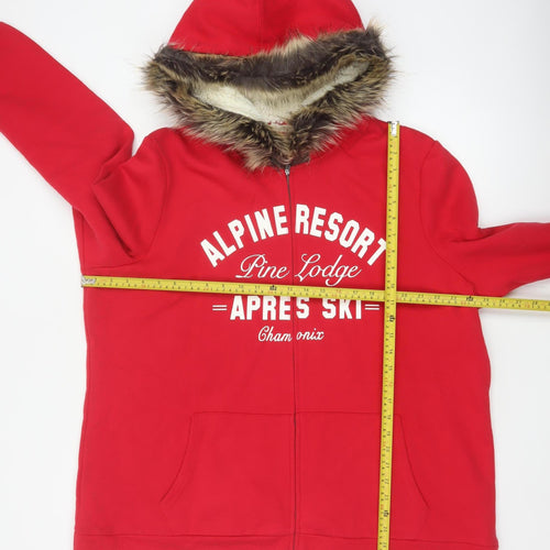 Tu Women's Red UK 24 Full Zip Hoodie Faux Fur Trim Ski