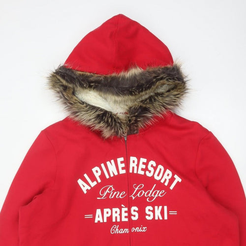Tu Women's Red UK 24 Full Zip Hoodie Faux Fur Trim Ski