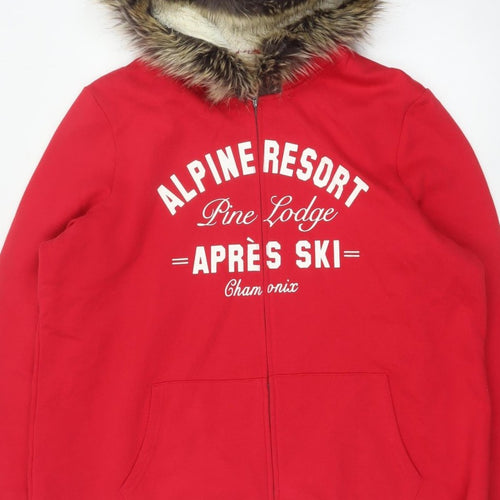 Tu Women's Red UK 24 Full Zip Hoodie Faux Fur Trim Ski
