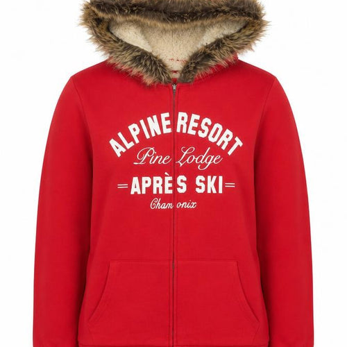 Tu Women's Red UK 24 Full Zip Hoodie Faux Fur Trim Ski