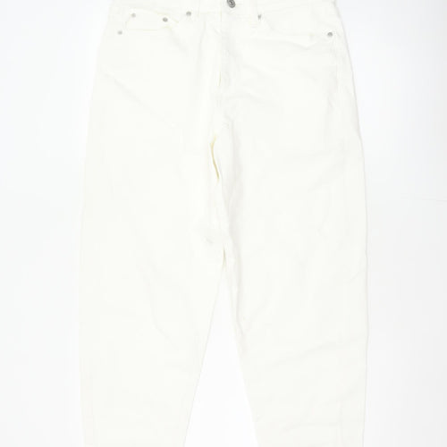 Marks & Spencer Women White Size 12 Short Mom High Rise Jeans