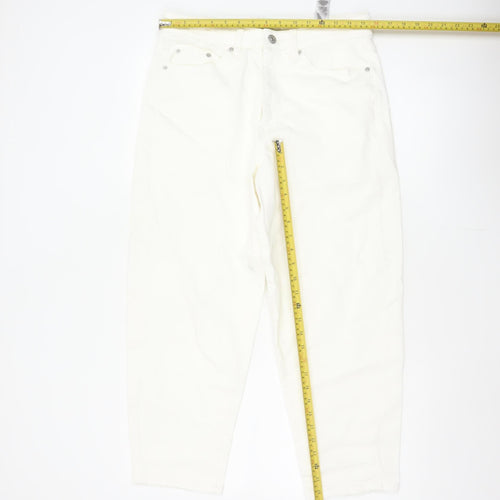 Marks & Spencer Women White Size 12 Short Mom High Rise Jeans