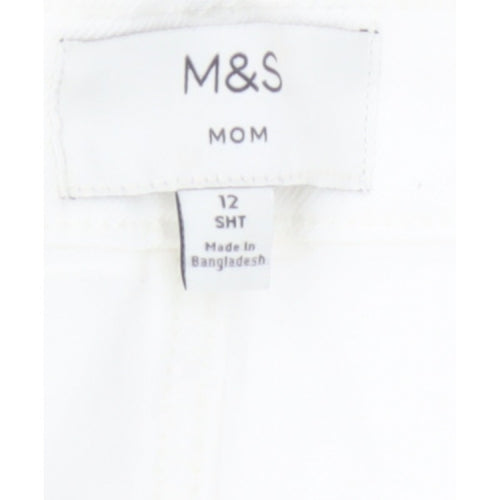 Marks & Spencer Women White Size 12 Short Mom High Rise Jeans