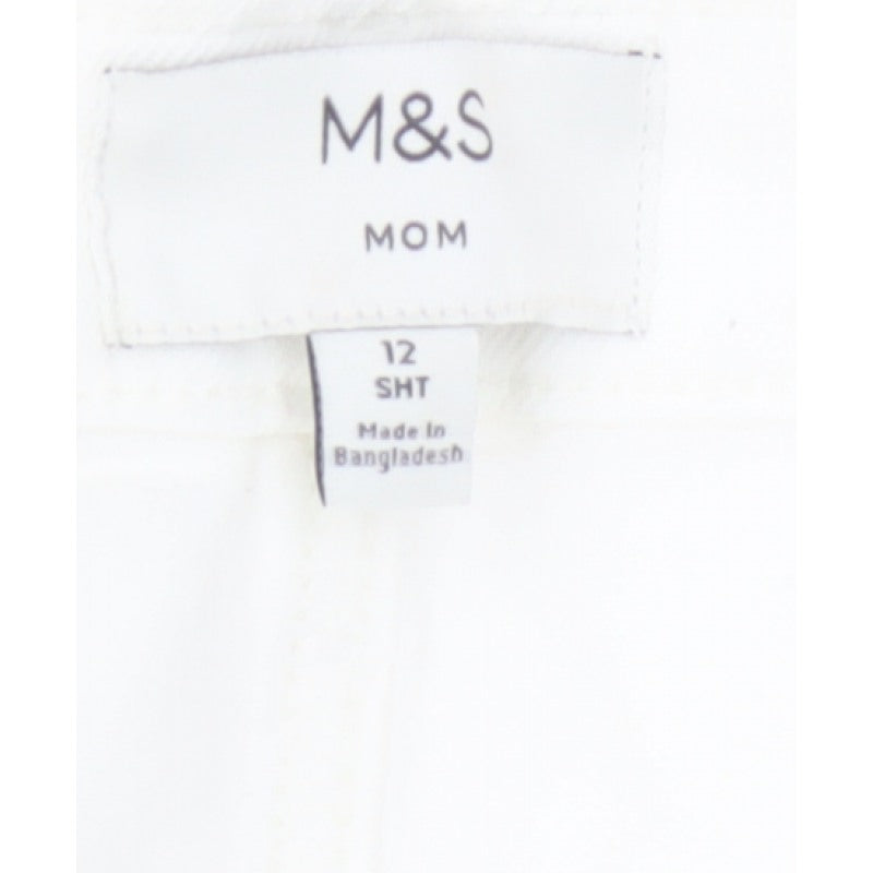 Marks & Spencer Women White Size 12 Short Mom High Rise Jeans