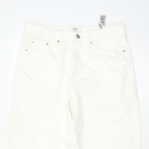 Marks & Spencer Women White Size 12 Short Mom High Rise Jeans