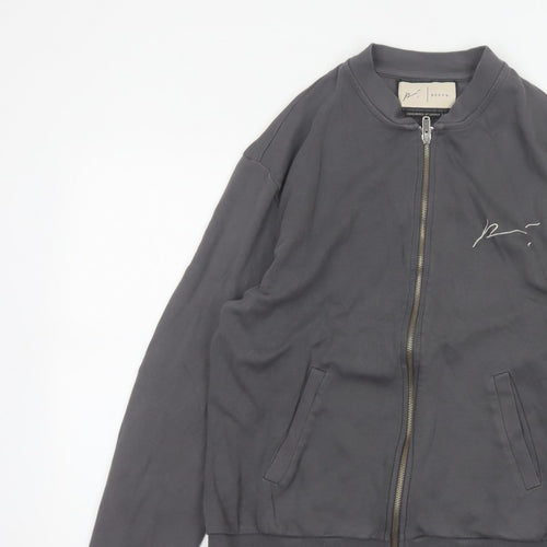 Prevu Men’s Grey Cotton Bomber Jacket L Full Zip Logo