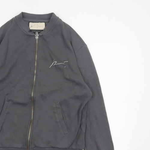 Prevu Men’s Grey Cotton Bomber Jacket L Full Zip Logo