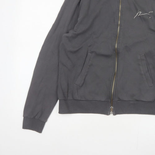 Prevu Men’s Grey Cotton Bomber Jacket L Full Zip Logo