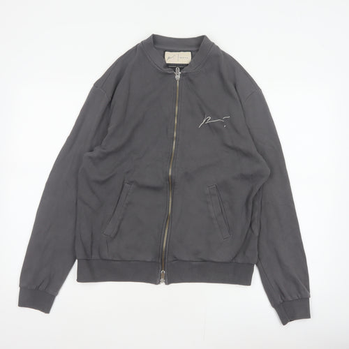 Prevu Men’s Grey Cotton Bomber Jacket L Full Zip Logo