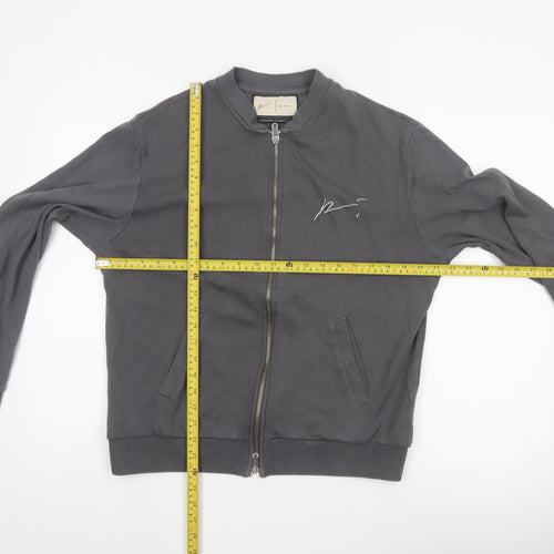 Prevu Men’s Grey Cotton Bomber Jacket L Full Zip Logo