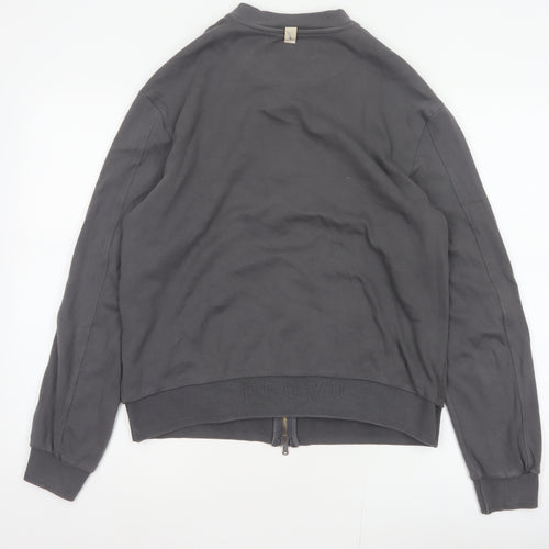 Prevu Men’s Grey Cotton Bomber Jacket L Full Zip Logo