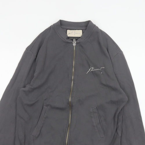Prevu Men’s Grey Cotton Bomber Jacket L Full Zip Logo