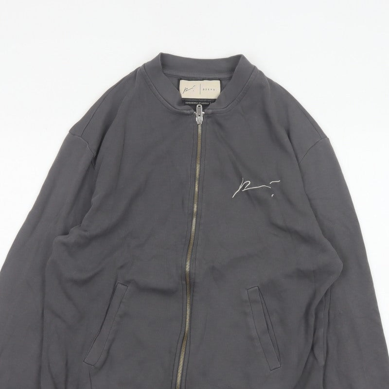 Prevu Men’s Grey Cotton Bomber Jacket L Full Zip Logo