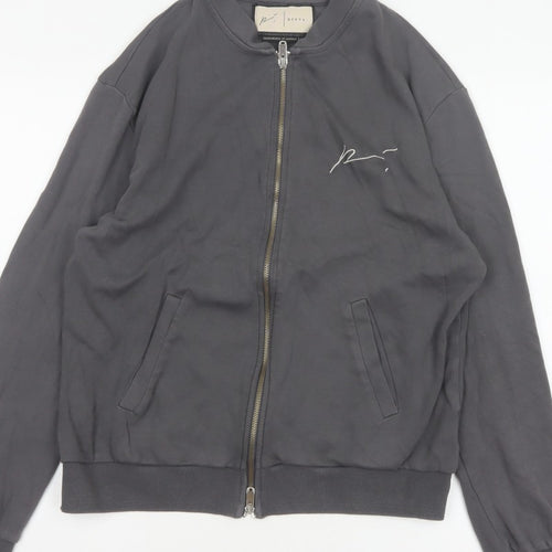 Prevu Men’s Grey Cotton Bomber Jacket L Full Zip Logo