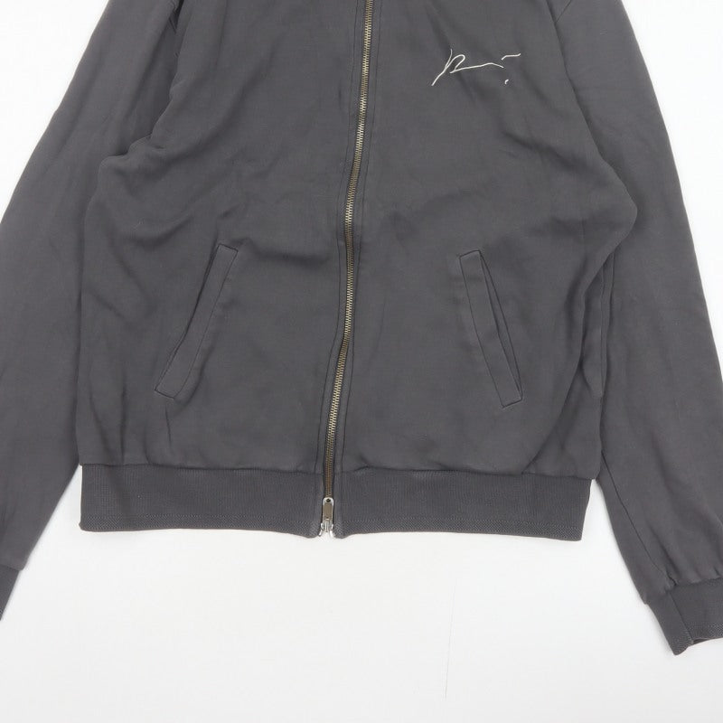 Prevu Men’s Grey Cotton Bomber Jacket L Full Zip Logo