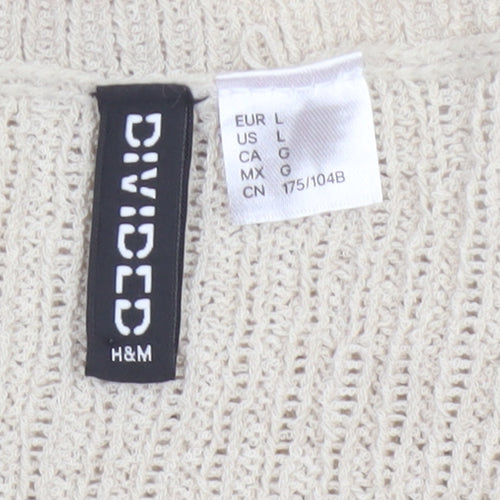 H&M Women Beige L Button Front Open-Knit Long Sleeve Cardigan