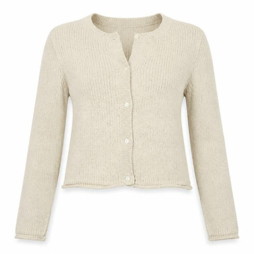 H&M Women Beige L Button Front Open-Knit Long Sleeve Cardigan