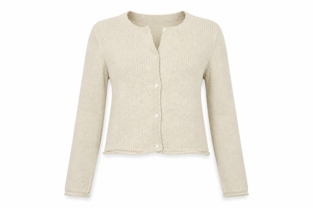 H&M Women Beige L Button Front Open-Knit Long Sleeve Cardigan