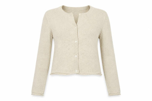 H&M Women Beige L Button Front Open-Knit Long Sleeve Cardigan