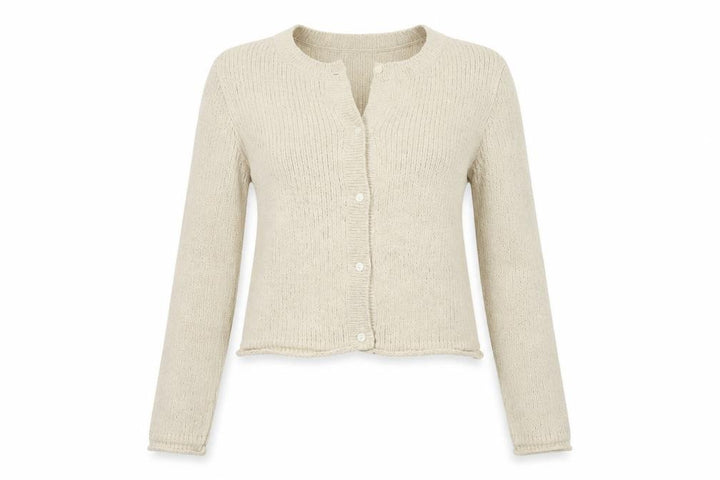 H&M Women Beige L Button Front Open-Knit Long Sleeve Cardigan