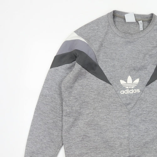 Adidas Men Grey M Pullover Crew Neck Trefoil Logo Sweatshirt