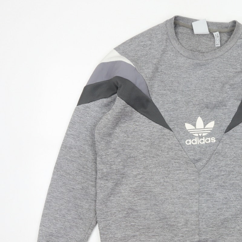 Adidas Men Grey M Pullover Crew Neck Trefoil Logo Sweatshirt