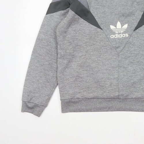 Adidas Men Grey M Pullover Crew Neck Trefoil Logo Sweatshirt