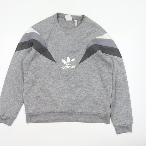 Adidas Men Grey M Pullover Crew Neck Trefoil Logo Sweatshirt