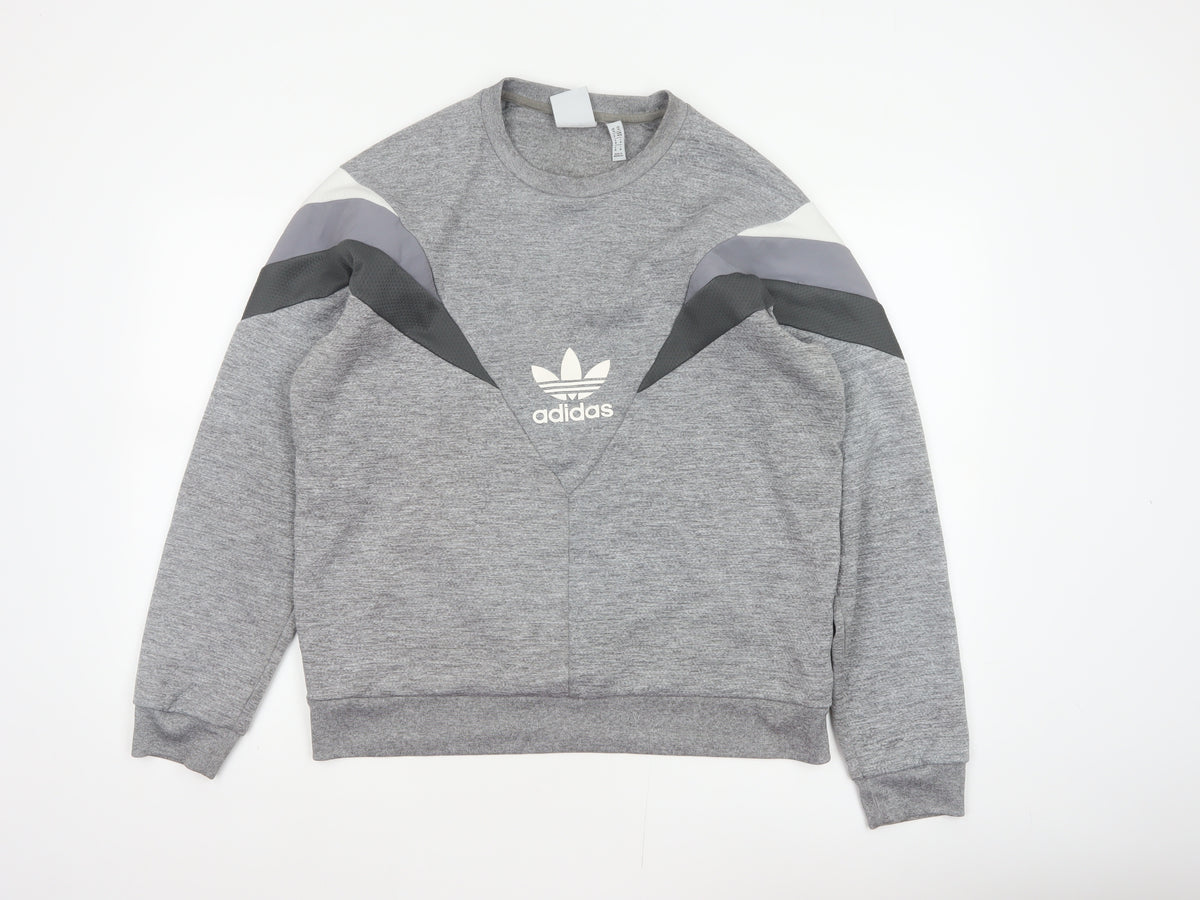 Adidas Men Grey M Pullover Crew Neck Trefoil Logo Sweatshirt