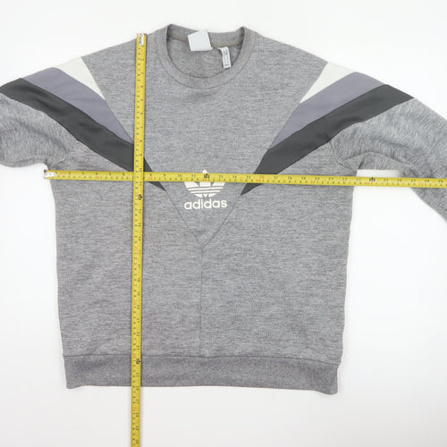 Adidas Men Grey M Pullover Crew Neck Trefoil Logo Sweatshirt