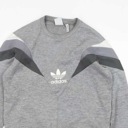 Adidas Men Grey M Pullover Crew Neck Trefoil Logo Sweatshirt