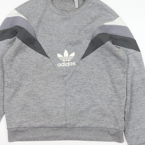 Adidas Men Grey M Pullover Crew Neck Trefoil Logo Sweatshirt