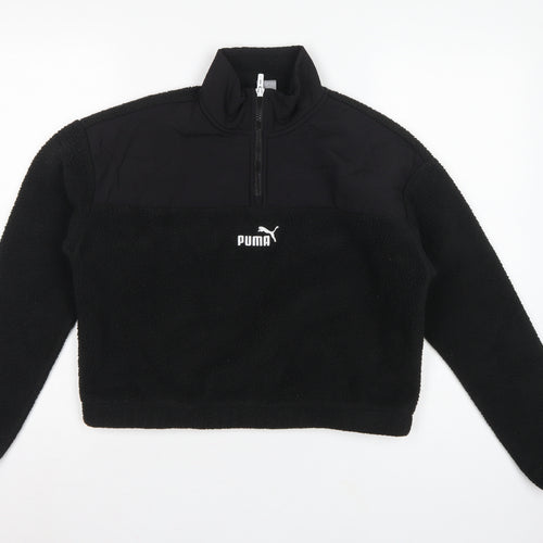 Puma Women Black XS 1/4 Zip Sherpa Fleece Pullover Sweatshirt