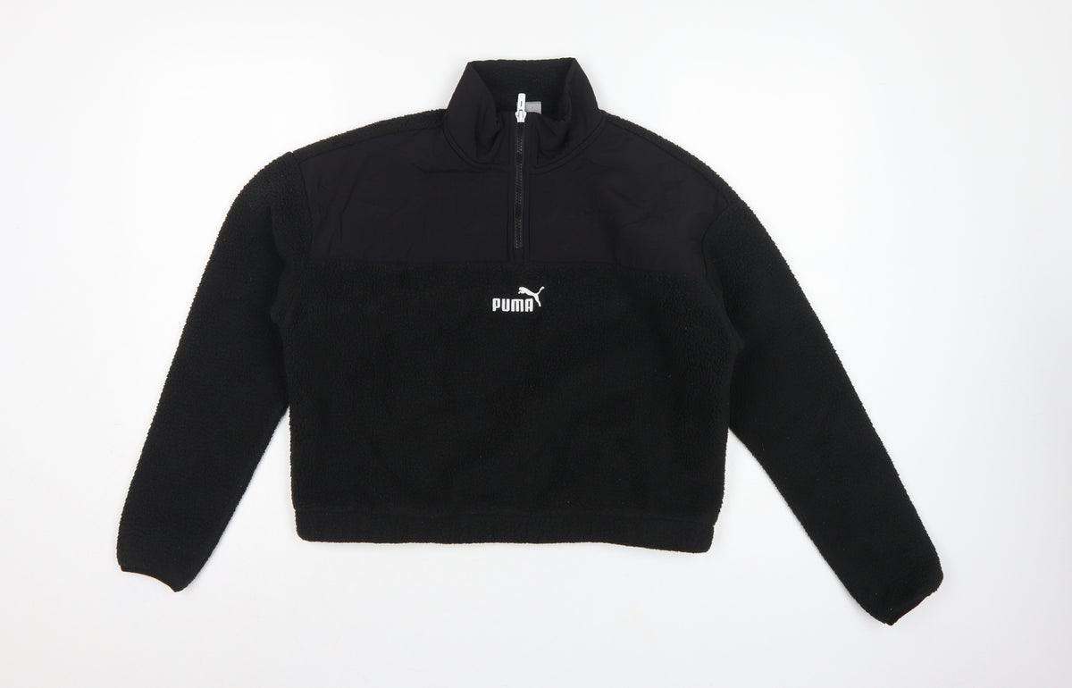 Puma Women Black XS 1/4 Zip Sherpa Fleece Pullover Sweatshirt