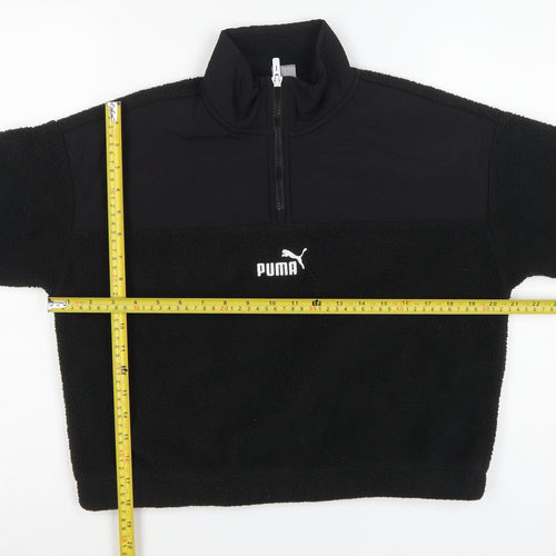 Puma Women Black XS 1/4 Zip Sherpa Fleece Pullover Sweatshirt