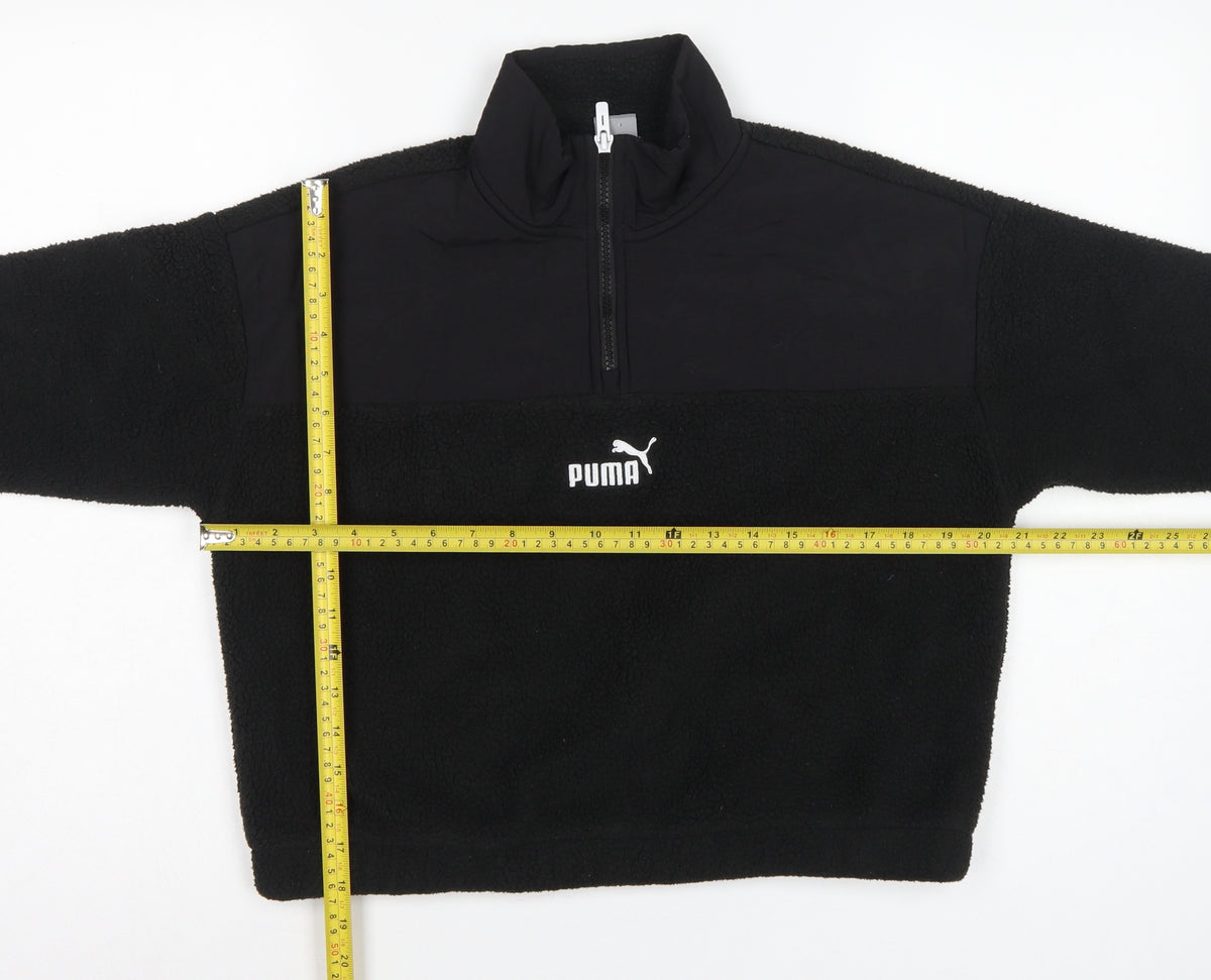 Puma Women Black XS 1/4 Zip Sherpa Fleece Pullover Sweatshirt