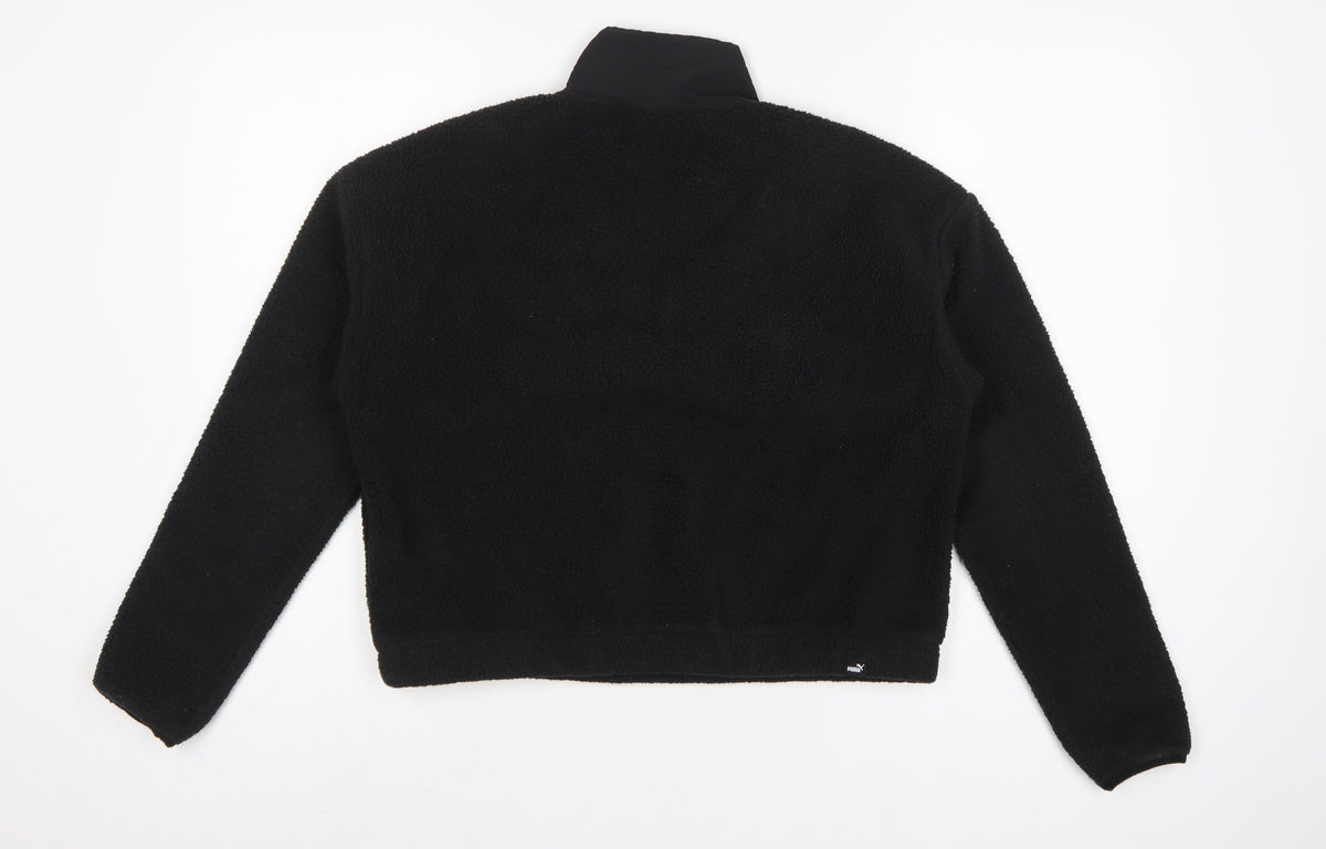 Puma Women Black XS 1/4 Zip Sherpa Fleece Pullover Sweatshirt