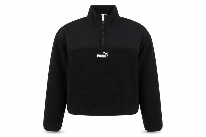 Puma Women Black XS 1/4 Zip Sherpa Fleece Pullover Sweatshirt