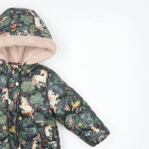 Next Girls Multicoloured 18-24 Months Unicorn Puffer Hooded Coat