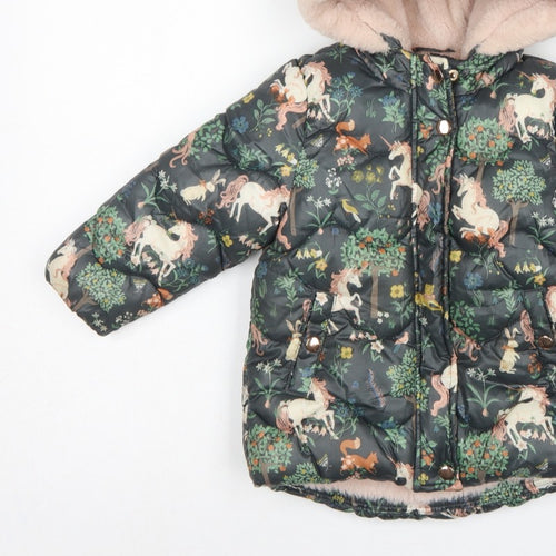 Next Girls Multicoloured 18-24 Months Unicorn Puffer Hooded Coat