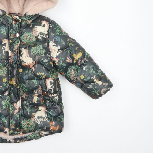 Next Girls Multicoloured 18-24 Months Unicorn Puffer Hooded Coat