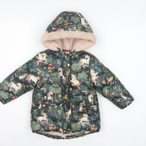 Next Girls Multicoloured 18-24 Months Unicorn Puffer Hooded Coat
