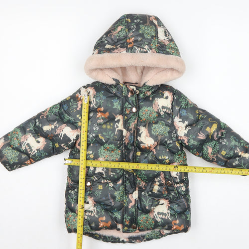 Next Girls Multicoloured 18-24 Months Unicorn Puffer Hooded Coat