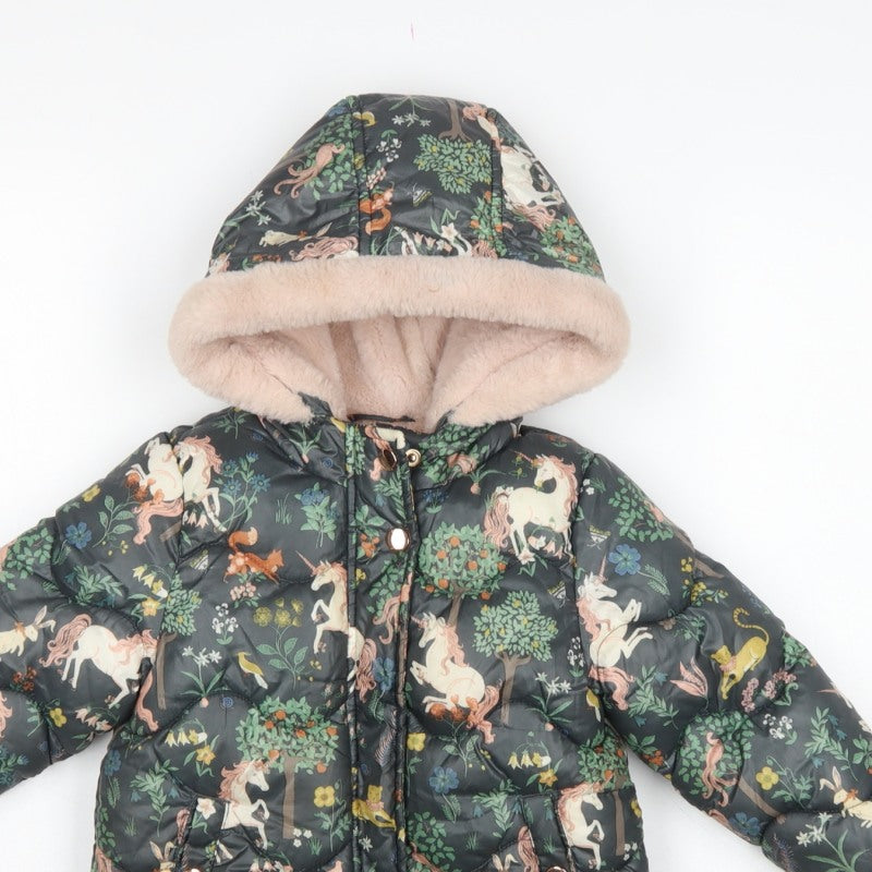 Next Girls Multicoloured 18-24 Months Unicorn Puffer Hooded Coat