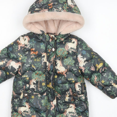 Next Girls Multicoloured 18-24 Months Unicorn Puffer Hooded Coat