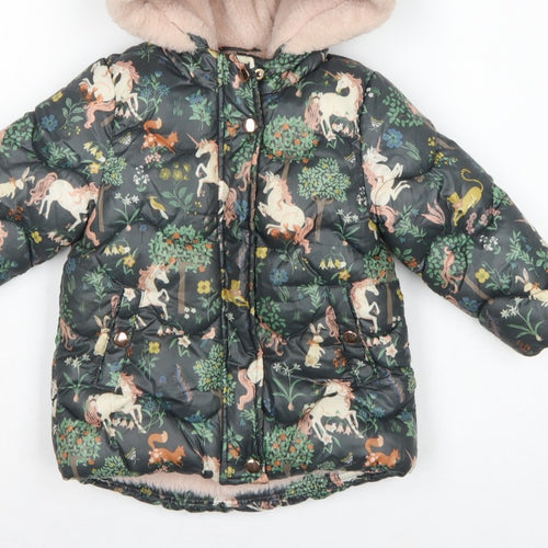 Next Girls Multicoloured 18-24 Months Unicorn Puffer Hooded Coat