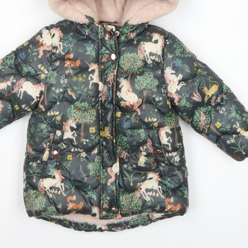 Next Girls Multicoloured 18-24 Months Unicorn Puffer Hooded Coat