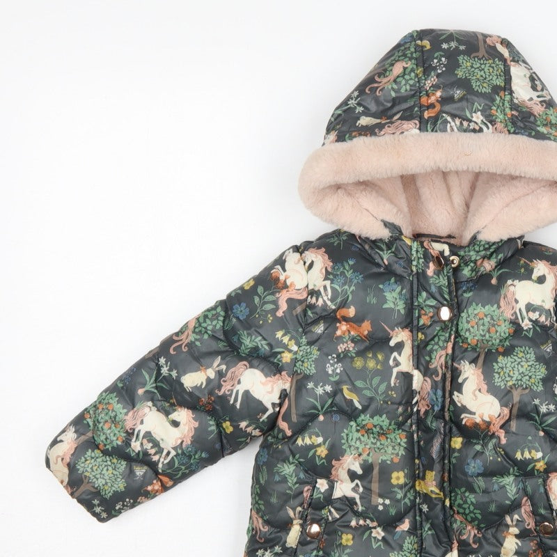 Next Girls Multicoloured 18-24 Months Unicorn Puffer Hooded Coat
