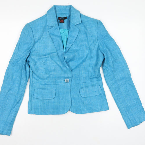 DStudio Women Blue UK 8 100% Silk Tussah Single-Breasted Blazer