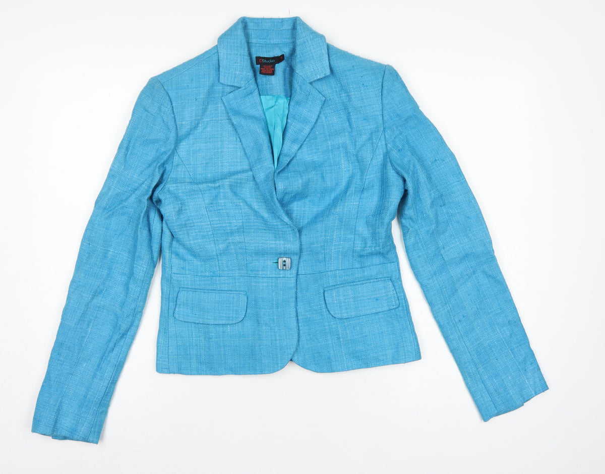 DStudio Women Blue UK 8 100% Silk Tussah Single-Breasted Blazer